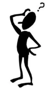 An example of a screen bean. A cartoonish silhouette of a person scratching their forehead with a question mark above their head.